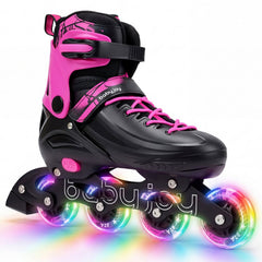 4-Size Adjustable Light-Up Kids Inline Skates for Kids Ages 9-14-Pink