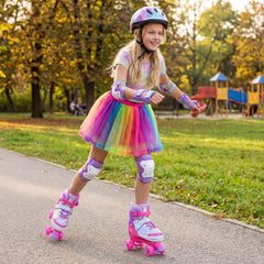 4 Sizes Adjustable Kids Roller Skates for Toddlers Ages 9-14 with 4 Light-up Wheels-Pink