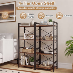 4-Tier Bookshelf Narrow Freestanding Display Shelf with Metal Frame-Rustic Brown