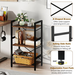 4-Tier Bookshelf with Metal Frame and Wooden Storage Racks for Study-Rustic Brown