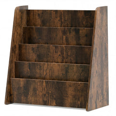 4-Tier Kids Bookshelf with Deep Compartments for Bedroom-Rustic brown