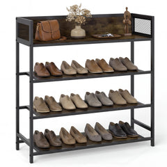 4-Tier Shoe Rack Industrial Shoe Organizer with Heavy Duty Metal Frame-Rustic Brown