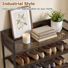 4-Tier Shoe Rack Industrial Shoe Organizer with Heavy Duty Metal Frame-Rustic Brown