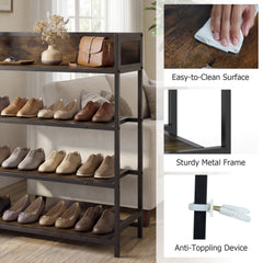 4-Tier Shoe Rack Industrial Shoe Organizer with Heavy Duty Metal Frame-Rustic Brown