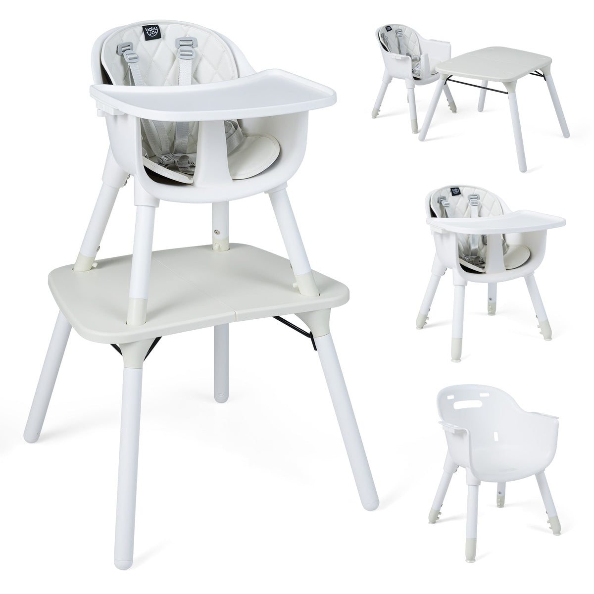 4-in-1 Baby Convertible Toddler Table Chair Set with PU Cushion-Cream