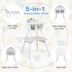 4-in-1 Baby Convertible Toddler Table Chair Set with PU Cushion-Cream
