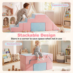 4-in-1 Foam Climbing Blocks Toddler Indoor Climb with Slide-Pink