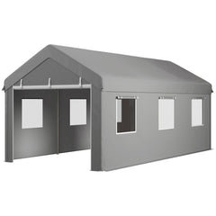 10' x 20' Carport, Heavy Duty Portable Garage with 6 Mesh Windows and 2 Doors, Dark Grey