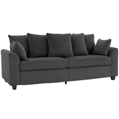 Corduroy Couch, 3 Seater Sofa, Modern Upholstered Couch with Curved Armrests and 8 Removable Pillows, Dark Grey