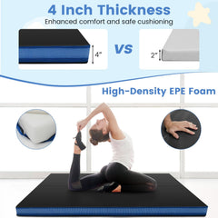 4ft x 4ft x 4in Bi-Folding Gymnastic Tumbling Mat with Handles and Cover-Black