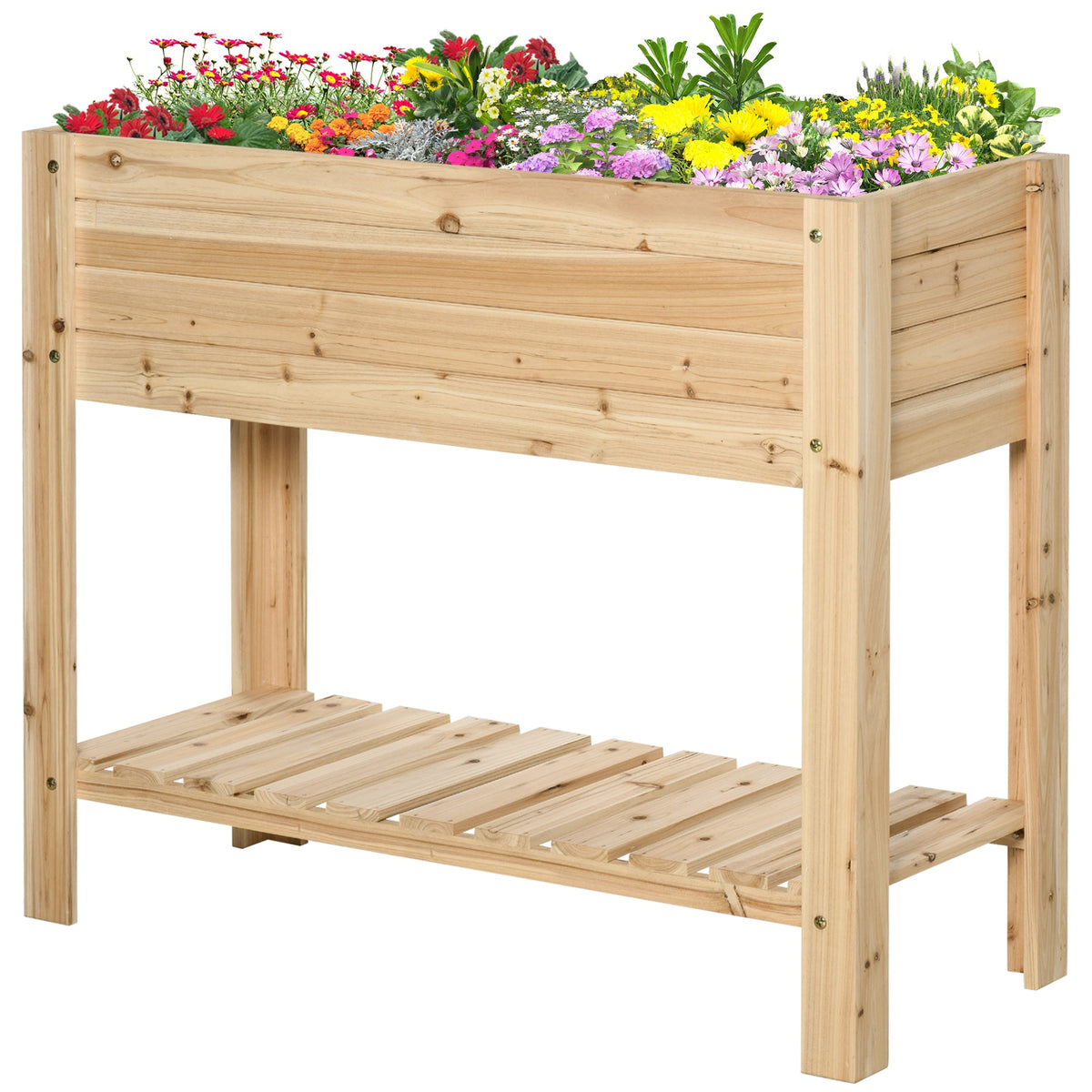 Raised Garden Bed with Legs, Elevated Box Planter with Storage Shelf, Bed Liner for Backyard Patio, Natural Wood