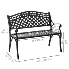 Outdoor Garden Bench, 40" Patio Bench with Aluminum Frame and Armrests, 2-Person Patio Loveseat with Floral Pattern for Park, Porch, Yard, Lawn, 485 LBS Capacity