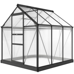 Greenhouse Garden, Green House, Outdoor Greenhouse Kit, PC Board with Sliding Door, 6.2' x 6.3' x 6.6', Grey