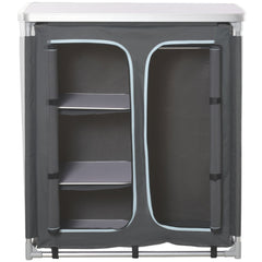 Aluminum Camping Table, Camping Kitchen Station Cook Cupborad with 3-Shelf, Storage Organiser for BBQ Party Picnic Grey