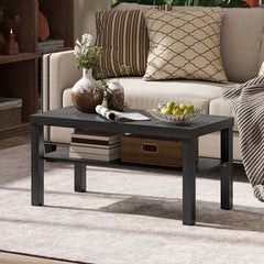 2 Tier Coffee Table with Storage Shelf, Rectangular Center Table for Living Room, Home Office Furniture Walnut