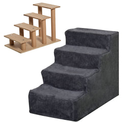 4-Step Dog Ramp for Sofa, Bed, and Couch, with Removable Cover, Light Grey