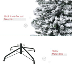 6ft Flocked Christmas Tree, Pencil Christmas Tree with Realistic Branch Tips, Folding Metal Stand, Green