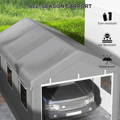 10' x 20' Carport, Heavy Duty Portable Garage with 6 Mesh Windows and 2 Doors, Dark Grey