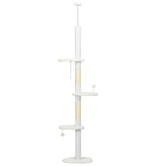 88.5"-100.5" Floor to Ceiling Cat Tree, Cat Tower with Scratching Posts, Cloud Shaped Platforms, Dangling Balls, Cream