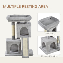 Plush Cat Tree Tower Activity Center with Sisal Scratching Post Scratching Board Perch Condo, Light Grey