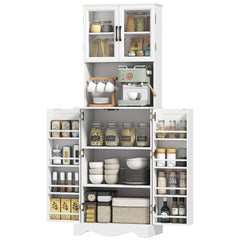 71" Kitchen Pantry Cabinet, Freestanding Kitchen Hutch with 8 Door Shelves, Adjustable Shelf and Acrylic Doors, Black