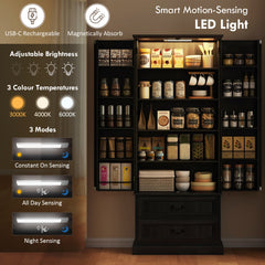 72" LED Kitchen Pantry Cabinet, Buffet Storage Cabinet with 10 Door Shelves, 2 Drawers and Adjustable Shelves, Black