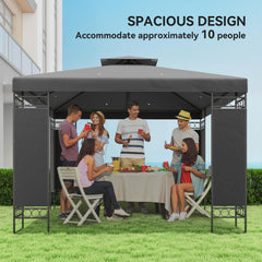 10 x 10 FT Canopy Gazebo, Double Roof Patio Gazebo with Screen Panels and Metal Frame for Deck, Backyard, Khaki