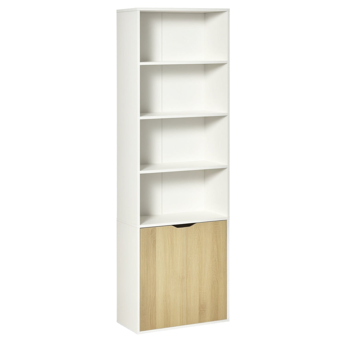 4-Tier Open Bookshelf with Doors Modern Home Office Bookcase Storage Cabinet for Living Room Bathroom Study, Oak