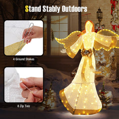 5.2 Feet Christmas Pre-Lit Angel with Halo Wings and 180 Warm White LED Lights