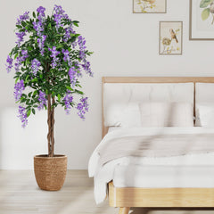 5.5 FT Faux Wisteria Plant in Nursery Pot with Blooming Flowers-Purple