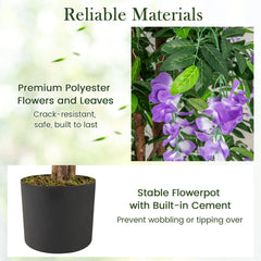 5.5 FT Faux Wisteria Plant in Nursery Pot with Blooming Flowers-Purple
