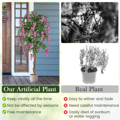 5.5 FT Faux Wisteria Plant in Nursery Pot with Blooming Flowers-Rose Red