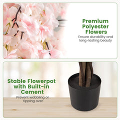 5.5 FT Tall Artificial Cherry Blossom Tree with Pink/White Flowers 2 Pack-White