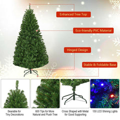 5 FT Pre-Lit Artificial Christmas Tree, Hinged, 600 Tips, 150 LEDs and 11 Light Modes
