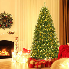 6 FT Pre-Lit Artificial Christmas Tree, Hinged, Over 1000 Tips and 330 LEDs with 11 Modes