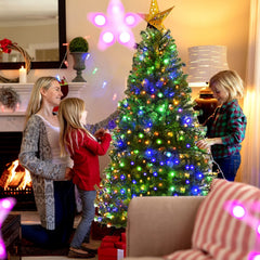 6 FT Pre-Lit Artificial Christmas Tree, Hinged, Over 1000 Tips and 330 LEDs with 11 Modes