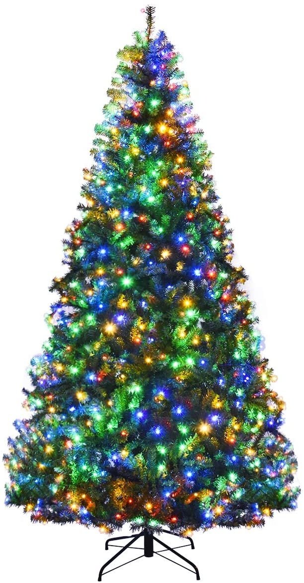 8 FT Pre-Lit Artificial Christmas Tree, Hinged, 2128 Branch Tips, 750 LEDs and 11 Light Modes