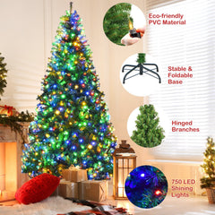 8 FT Pre-Lit Artificial Christmas Tree, Hinged, 2128 Branch Tips, 750 LEDs and 11 Light Modes