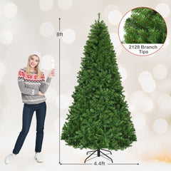 8 FT Pre-Lit Artificial Christmas Tree, Hinged, 2128 Branch Tips, 750 LEDs and 11 Light Modes