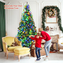 8 FT Pre-Lit Artificial Christmas Tree, Hinged, 2128 Branch Tips, 750 LEDs and 11 Light Modes