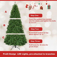 8 FT Pre-Lit Artificial Christmas Tree, Hinged, 2128 Branch Tips, 750 LEDs and 11 Light Modes
