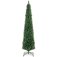 8 FT Unlit Pencil Christmas Tree with 671 Memory Wire Branch Tips and Upgraded Metal Stand