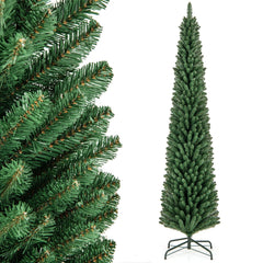8 FT Unlit Pencil Christmas Tree with 671 Memory Wire Branch Tips and Upgraded Metal Stand