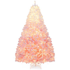 7 FT Pink Gradient Snow Flocked Pre-Lit Christmas Tree with 1264 Tips and 350 Warm White LEDs