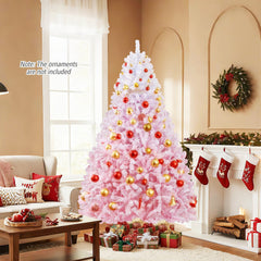 7 FT Pink Gradient Snow Flocked Pre-Lit Christmas Tree with 1264 Tips and 350 Warm White LEDs
