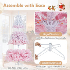 7 FT Pink Gradient Snow Flocked Pre-Lit Christmas Tree with 1264 Tips and 350 Warm White LEDs