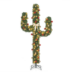 7 FT Pre-Lit Artificial Cactus Christmas Tree with 160 Warm White LED Lights and 60 Ball Ornaments