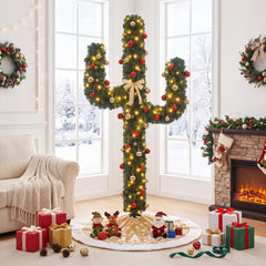 7 FT Pre-Lit Artificial Cactus Christmas Tree with 160 Warm White LED Lights and 60 Ball Ornaments