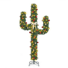 7 FT Pre-Lit Artificial Cactus Christmas Tree with 160 Warm White LED Lights and 60 Ball Ornaments
