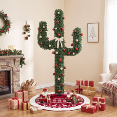 7 FT Pre-Lit Artificial Cactus Christmas Tree with 160 Warm White LED Lights and 60 Ball Ornaments